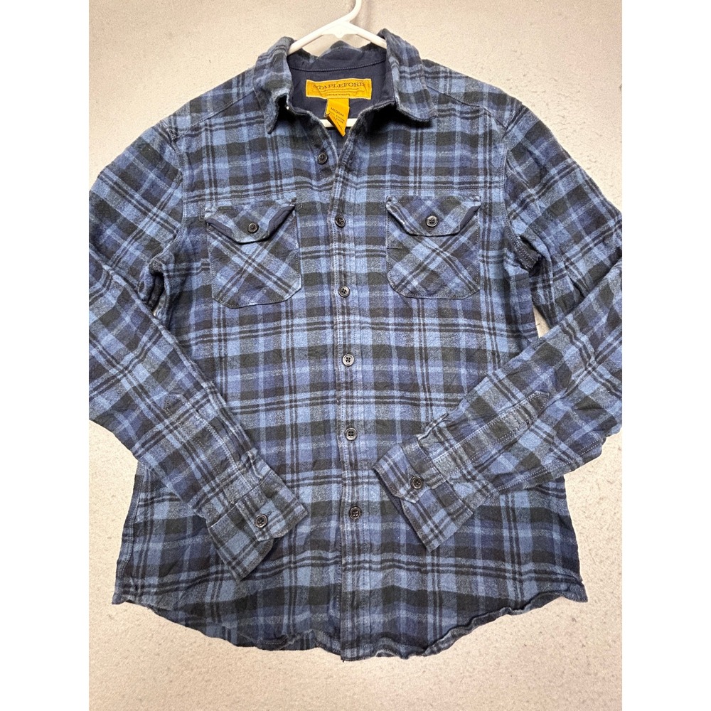 Stapleford Shirt 100% Cotton Plaid Blue Black Medium Mens